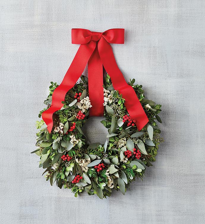 Boxwood and Red Berry Wreath